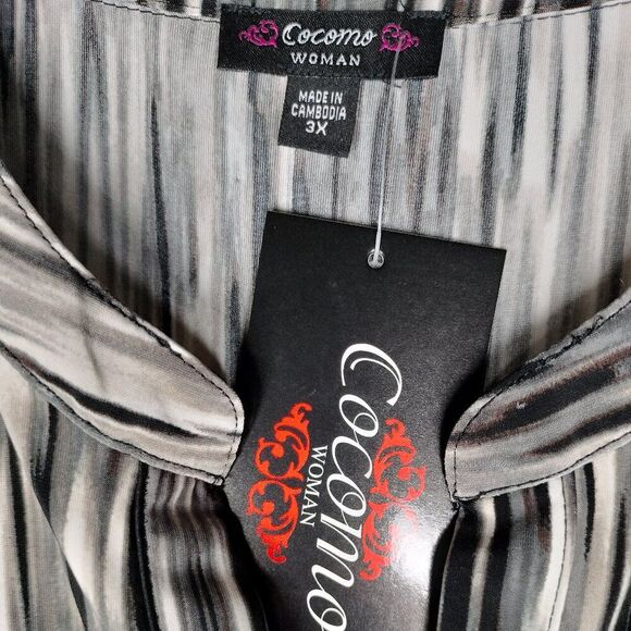 NWT Cocomo Plus Size 3X Grey Multi Color Stripe Print Pintuck 3/4 Sleeve Top - Picture 6 of 7